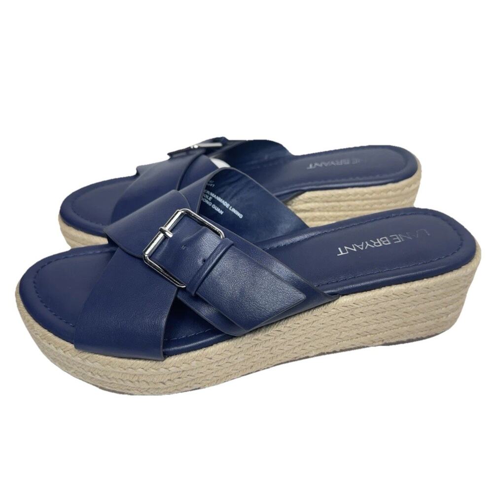 Lane Bryant Wide Sandals Navy Dream Cloud Buckle Espadrille Wedge Womens Sz 9